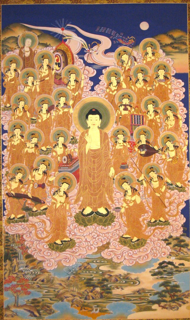 掛け軸 阿弥陀三尊廿五菩薩来迎図◇山越春紀 (真筆・新品)