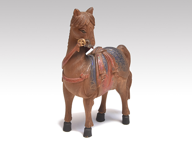 時代木彫 金彩彩色 「馬」 高さ14.3cm | 古美術ささき