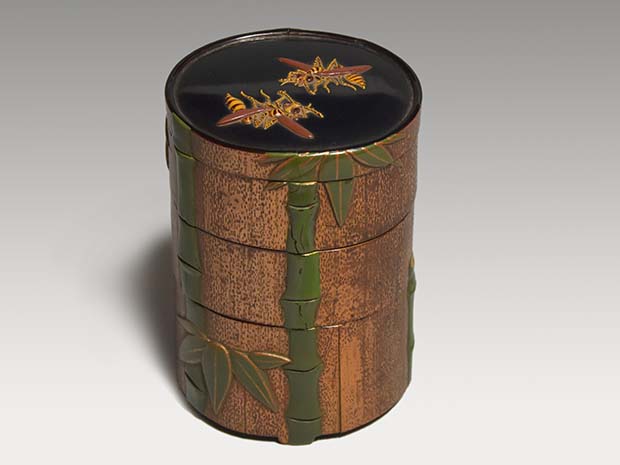 金城一国斎 竹重菓子器 三代(春月)と四代(紫明)の合作 四代共箱 七代識