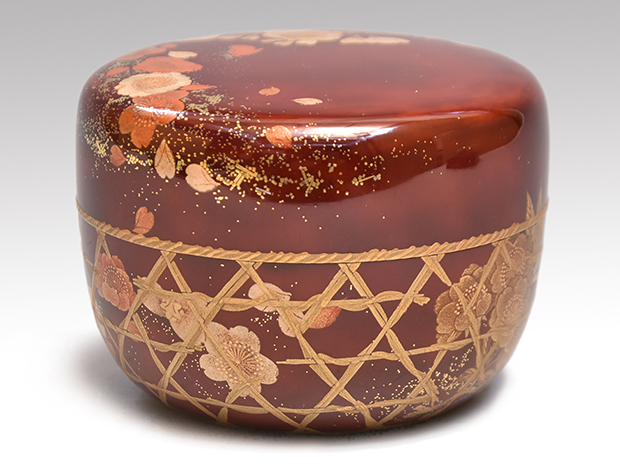 桜吹き寄せ籠 研出し蒔絵 平棗 豊平翠香(作) 共箱 二重箱 | 古美術ささき