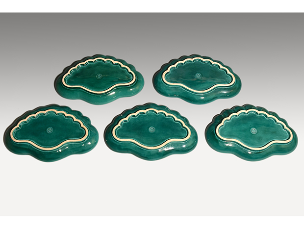 永楽善五郎(即全) 青交趾 金彩入 老松皿 5枚 共箱 菓子皿にも | 古