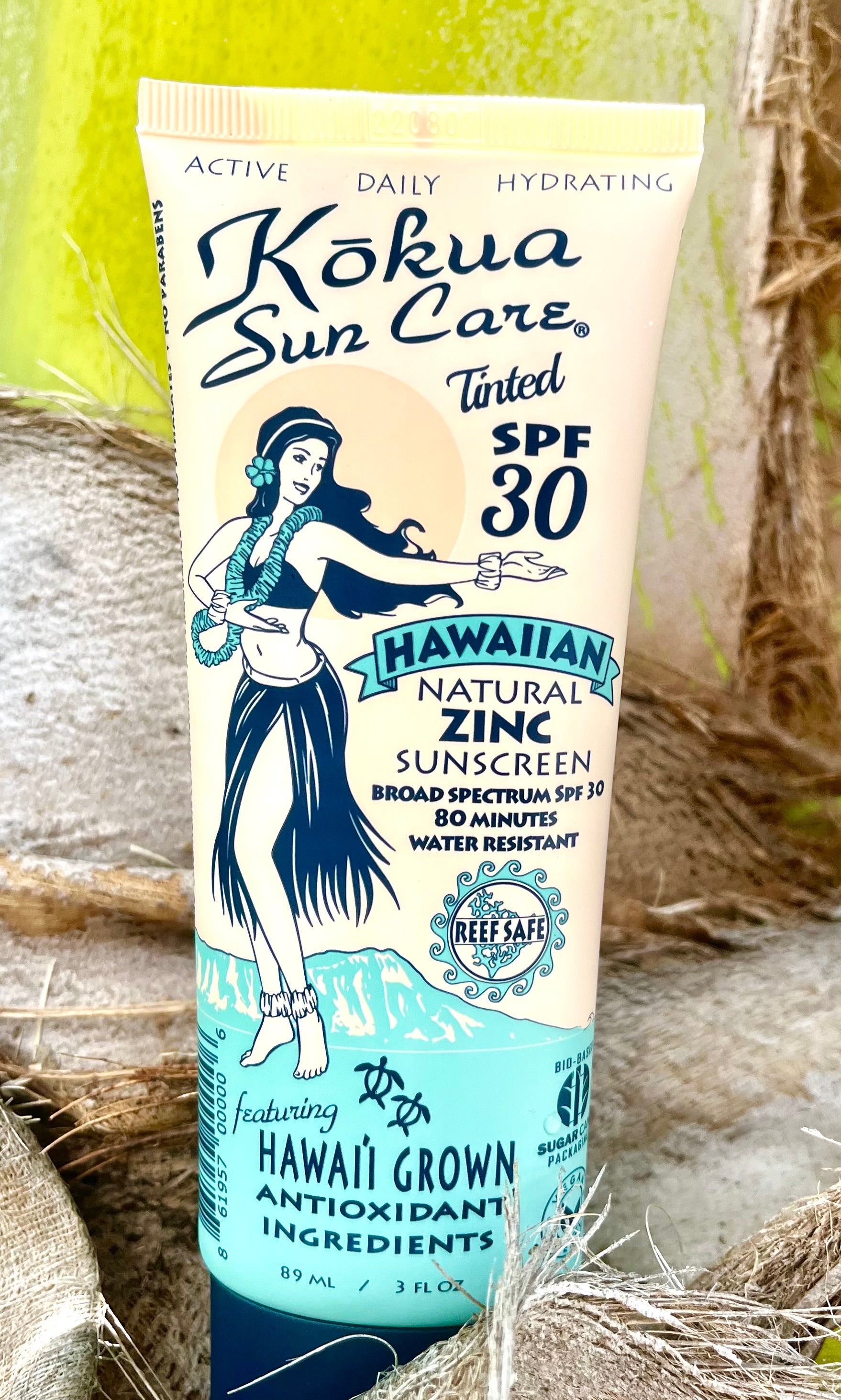 3 oz SPF 30 Tinted Hawaiian Natural Zinc Sunscreen 80 Min Water