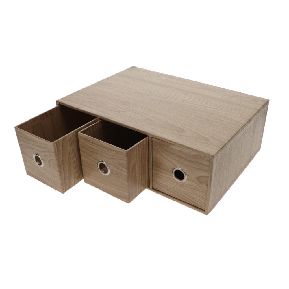 L'CREST（ルクレスト） 木目調小物収納ケース3段 ナチュラル の