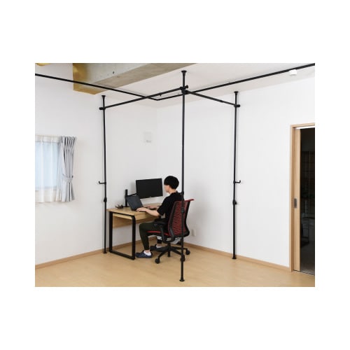 山善 突っ張りカーテンレールセット 3ポール マットブラック WJC