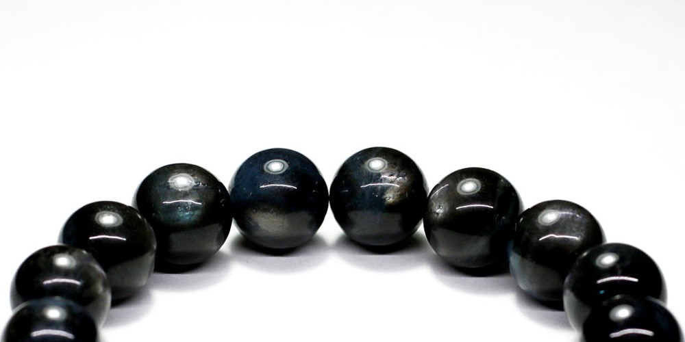 高品質++] ブラックアクアマリンブレスレット（約12.5mm玉・スター入り