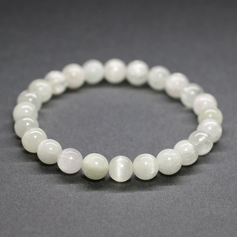 ホワイトクンツァイトキャッツアイブレスレット（約8mm玉） - 埼玉県