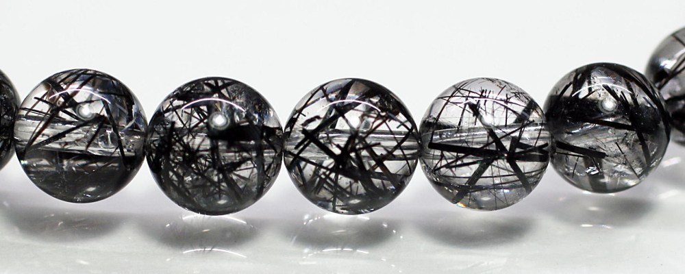 高品質]ブラックトルマリンインクォーツブレスレット（約8mm玉