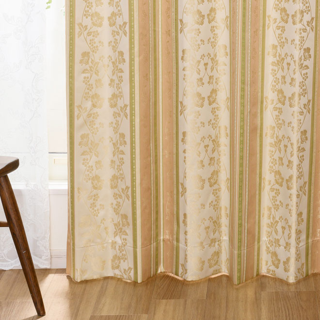 花柄ストライプのジャガード織カーテン遮光率100% 完全1級遮光カーテン