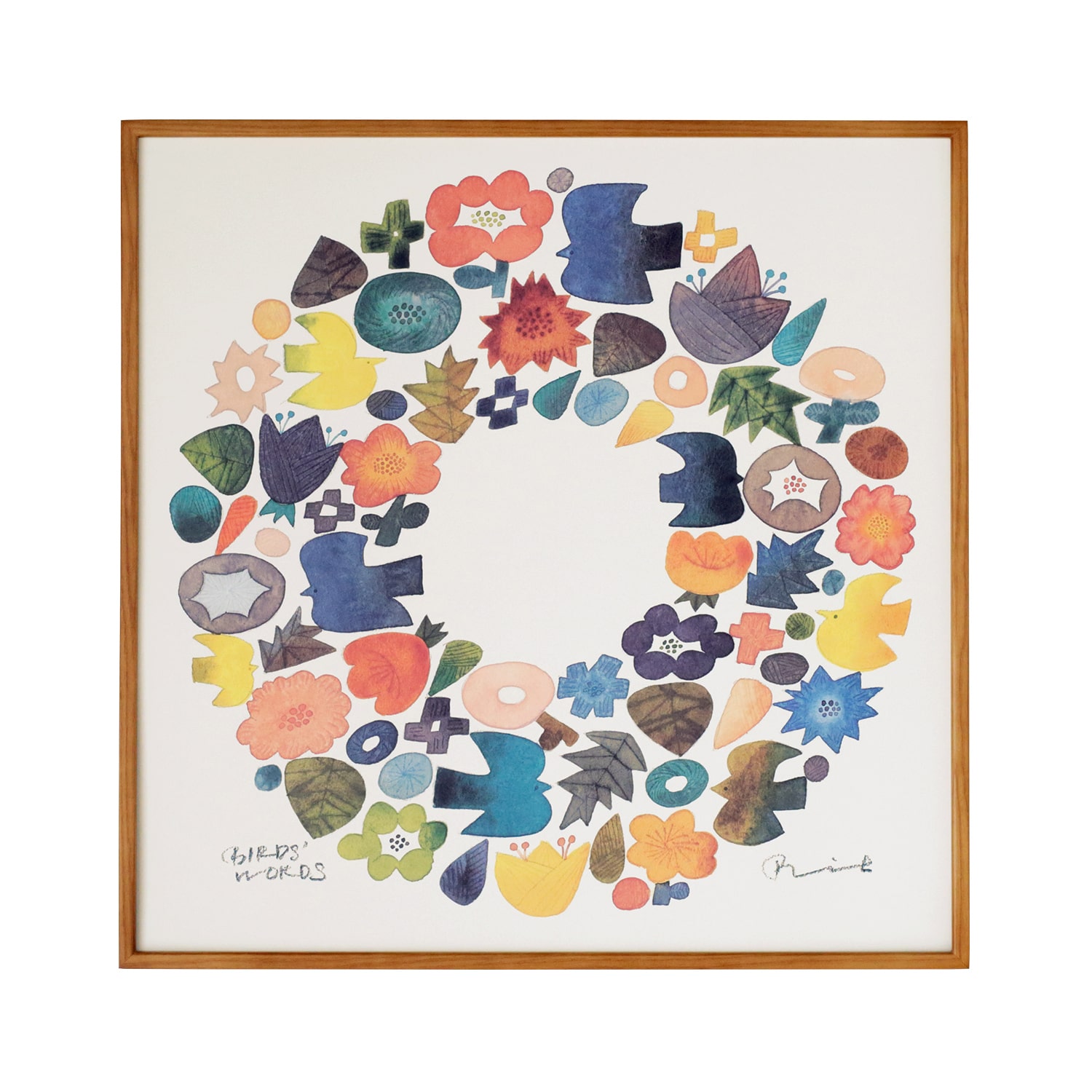 定番品】BIRDS' WORDS グラフィック リース 60 ナチュラルフレーム