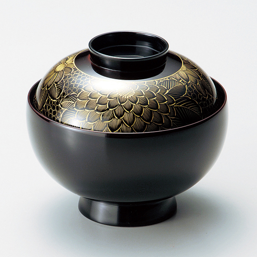 吸物椀 沈金菊彫 溜 木製 漆塗り 12-00404 漆器の井助