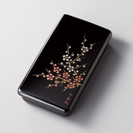 硯箱 沈金紅白梅 黒 漆塗り・木製 漆器の井助