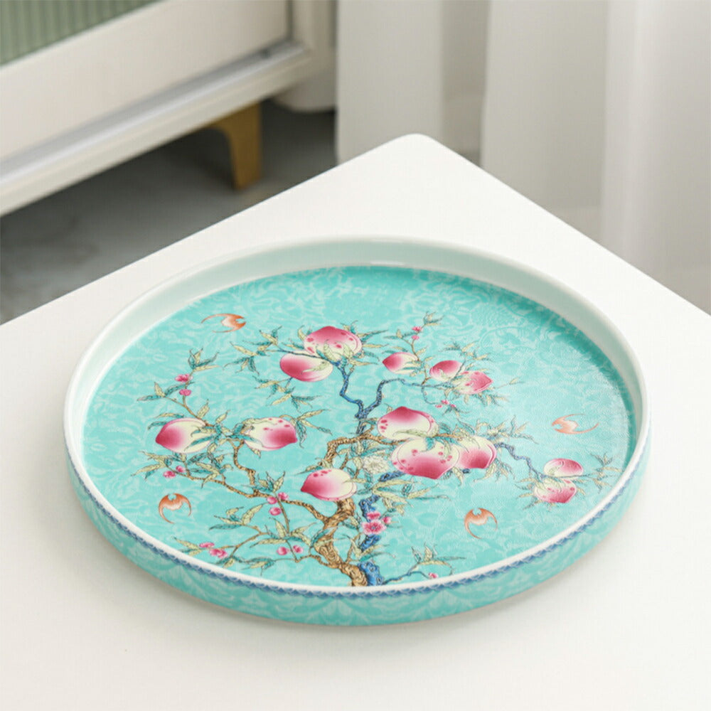 みずみずしい桃の絵柄・九桃」丸 トレー お皿 円 丸皿 28cm お盆