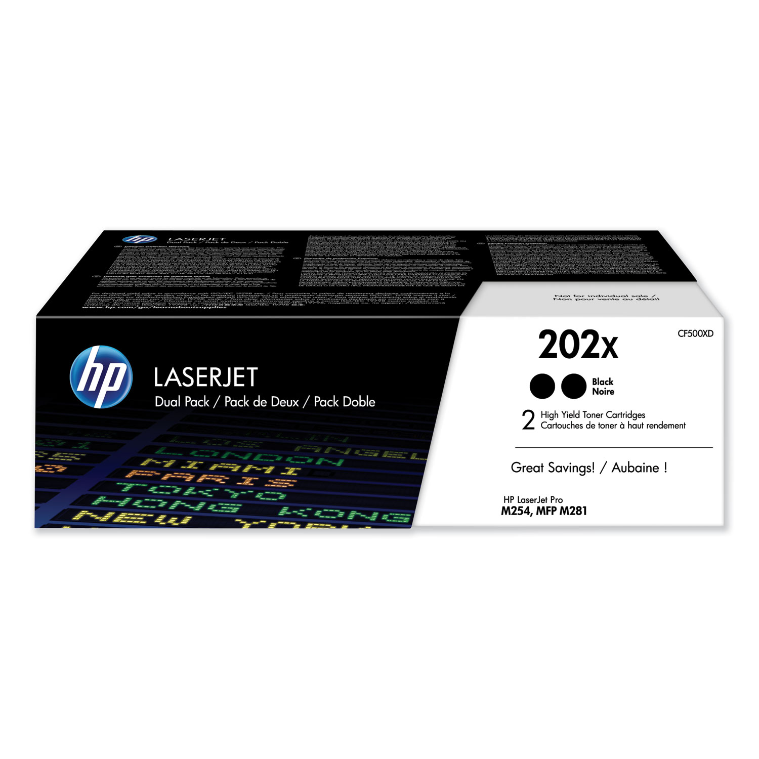 HP 202X, (CF500X-D) 2-Pack High-Yield Black Original LaserJet