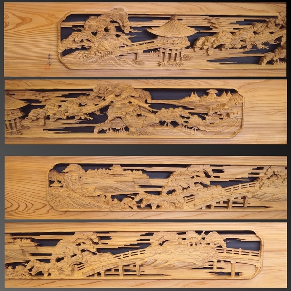 和室・銘木 ＞ 欄間 ＞ 極上両面彫刻欄間 杉 2枚一組 ［高]334 [幅