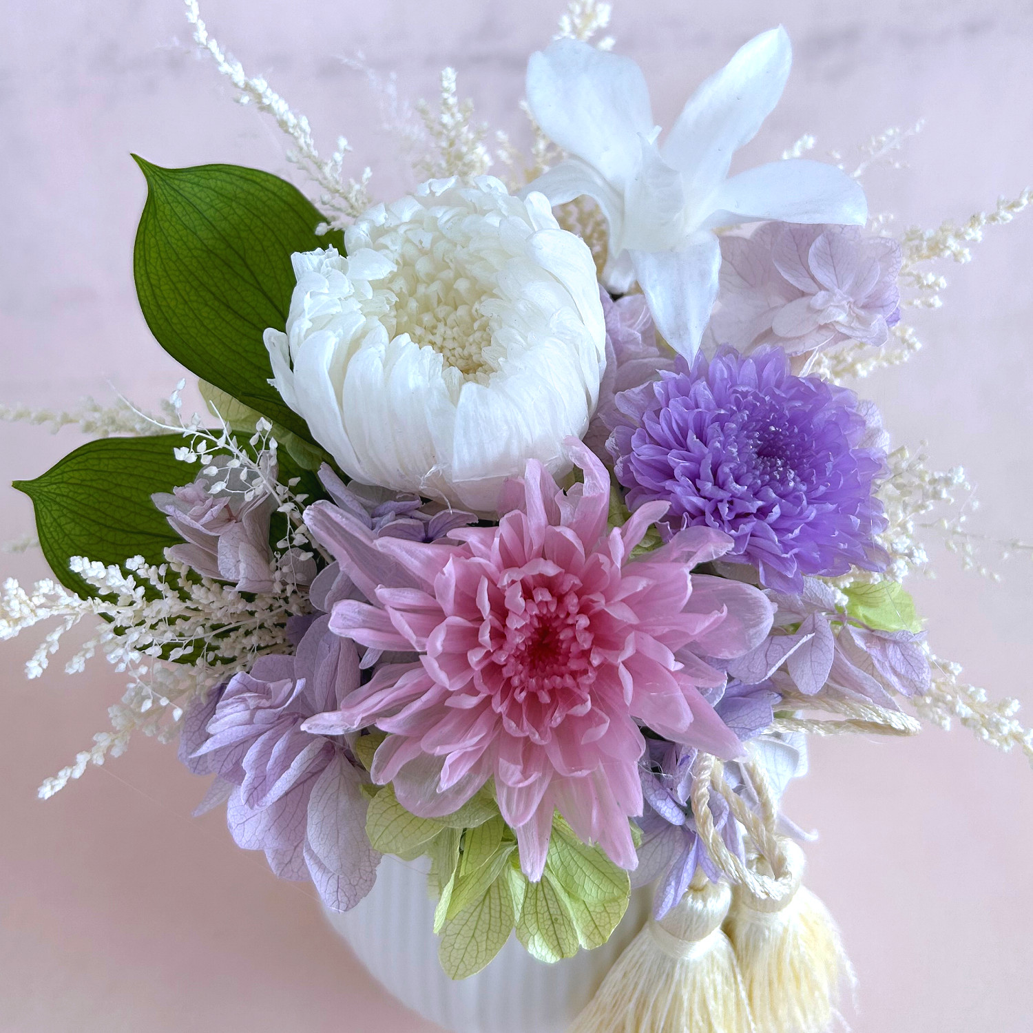 プリザーブドフラワー お供え 仏花 お洒落 蘭 デンファレ 菊 |フウガ