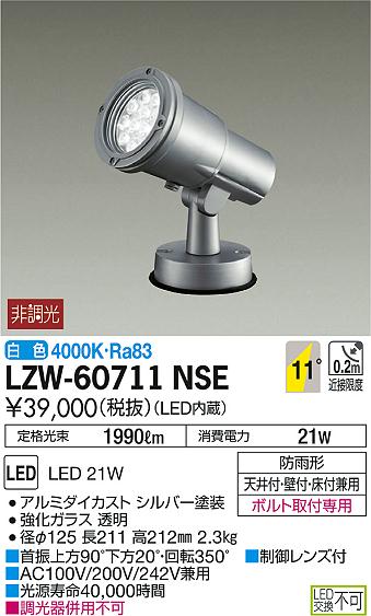 DAIKO 大光電機 アウトドアスポットライト LZW-60711NSE | 商品紹介