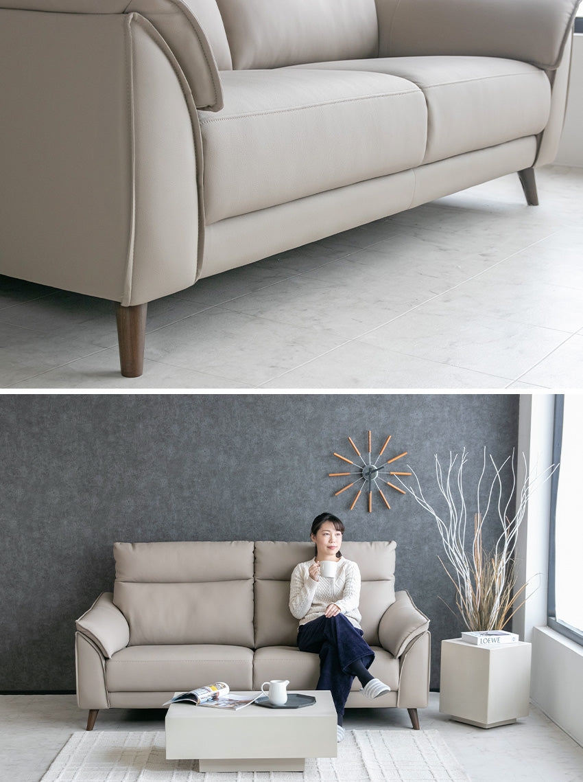 lushroom ソファ 2人掛け ハイバック レザー調 グレージュ ベージュ 幅