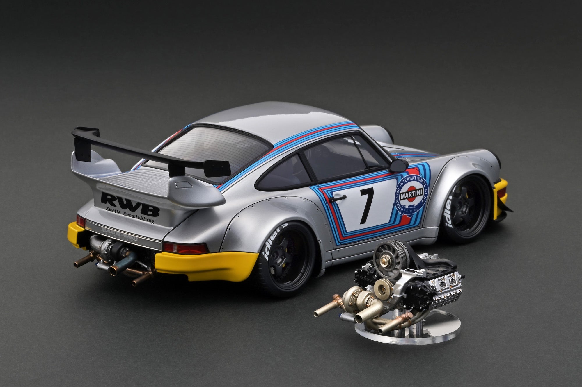Ignition Model 1:18 Porsche 964 RWB in Silver / Yellow With Engine