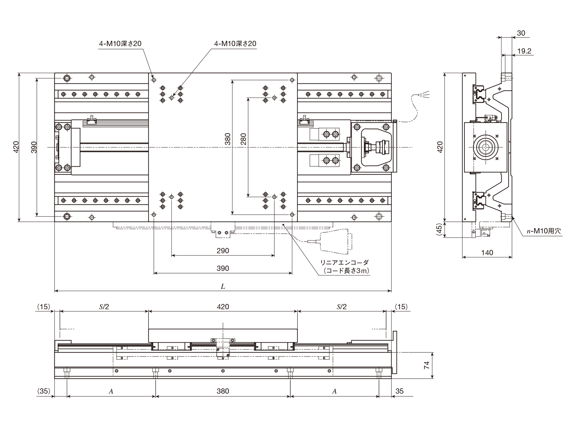 TX420 寸法図｜高精密位置決めテーブルTX｜MECHATRONICS専用サイト
