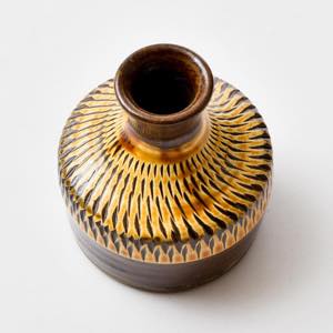 小鹿田焼 坂本浩二窯 一輪挿し 飛び鉋 飴 ｜ みんげい おくむら （日本