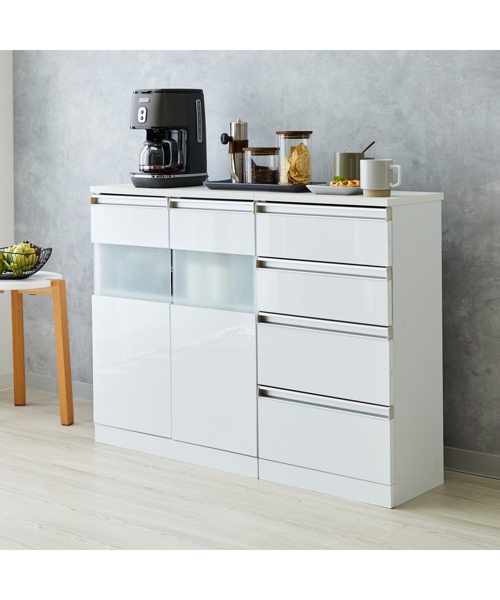 デスクとしても使える！鏡面仕上げの伸縮カウンター下収納【幅40~223cm