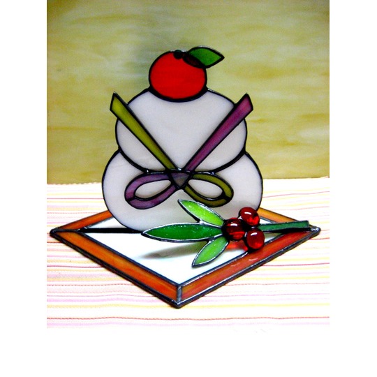 お正月用 おかがみ餅の置物 立体ステンドグラス 商品詳細│アート