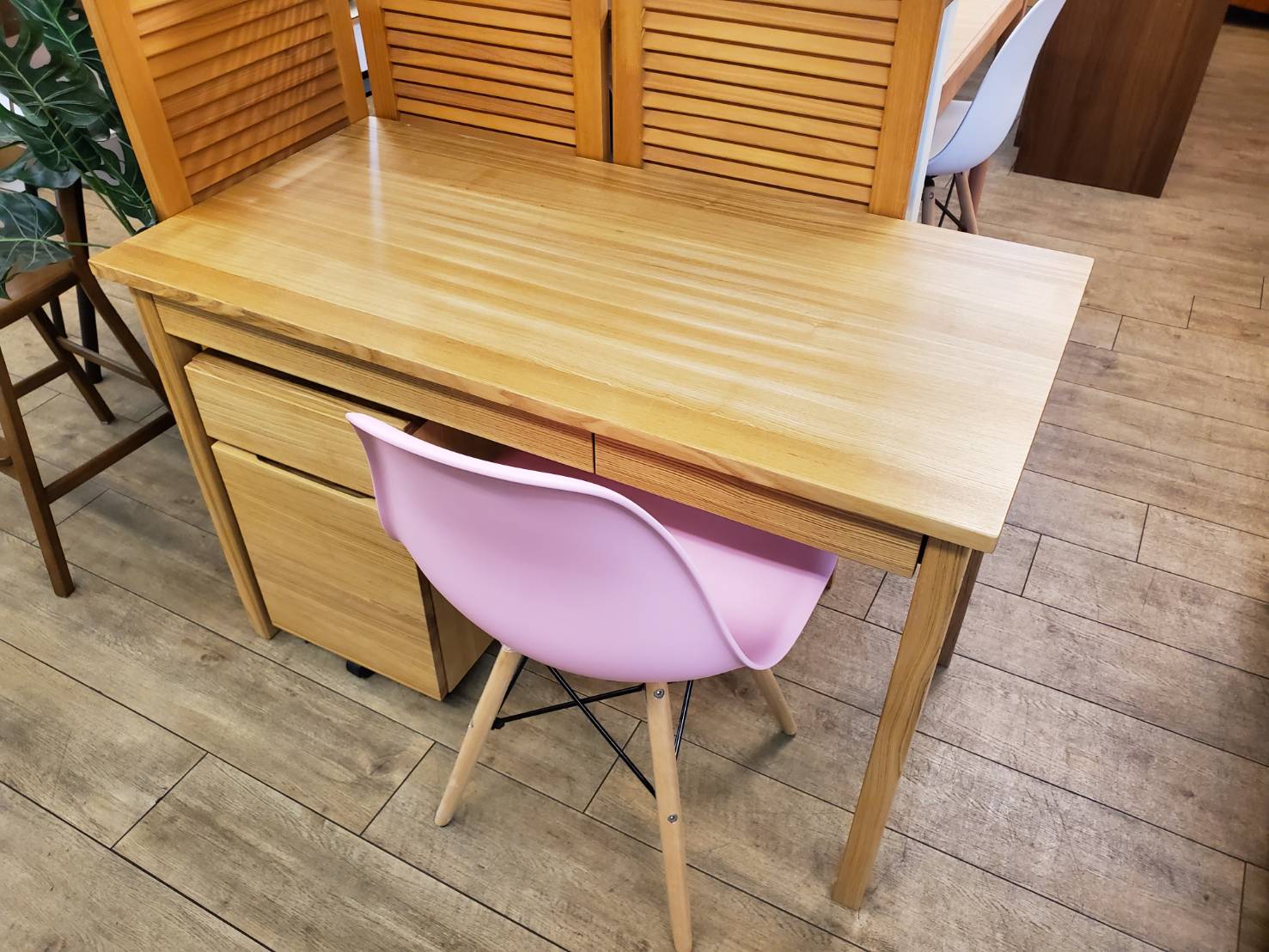 ☆無印良品 デスク＆ワゴン タモ材 勉強机 袖机 ナチュラル デスク