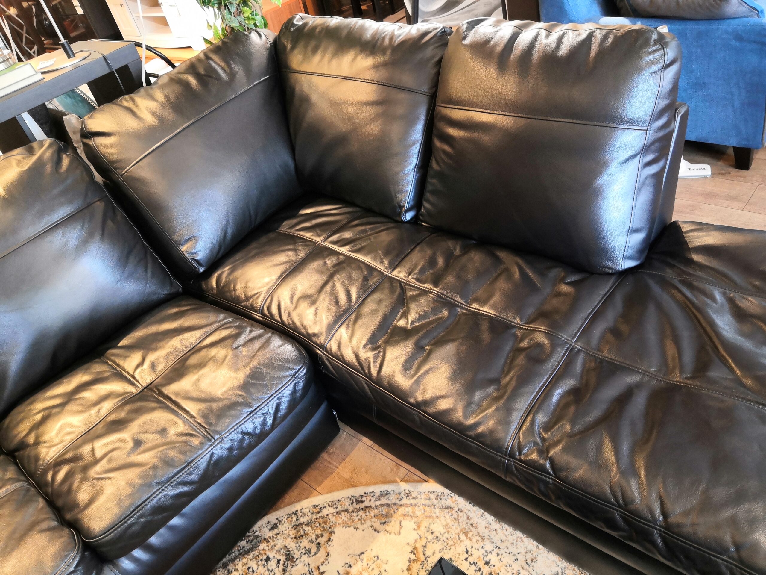 中古品】NITORI ニトリ 左カウチ レザー ブラック コーナーソファ 3人