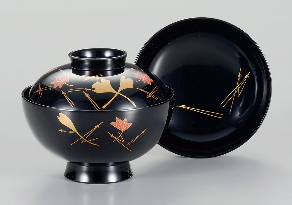 お椀吸物椀-【手描き蒔絵・磨き蒔絵】越前塗 吹き寄せ見返し松葉 吸物