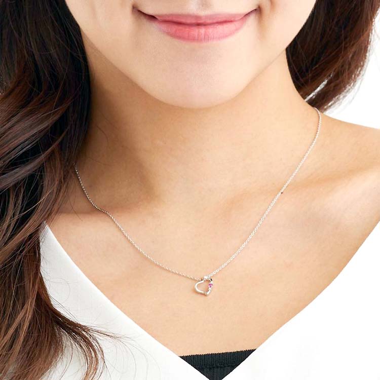 誕生石 オープン ラブハート シルバー ネックレス 4月 天然