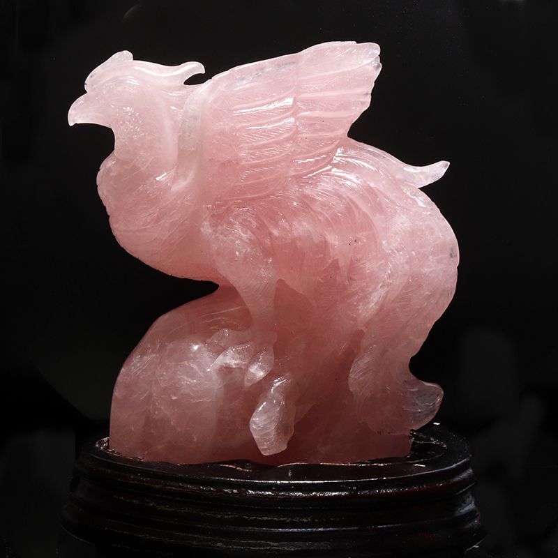 置物 ローズクォーツ 鳳凰 ブラジル産 台付き 風水 運気 金運 財運