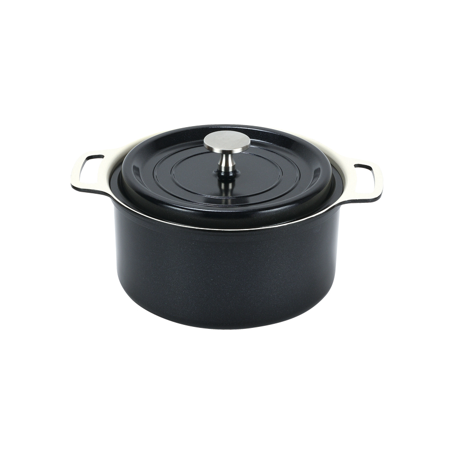 無水調理ができるセラミック加工IH対応両手鍋18cm(ブラック) HB-5724