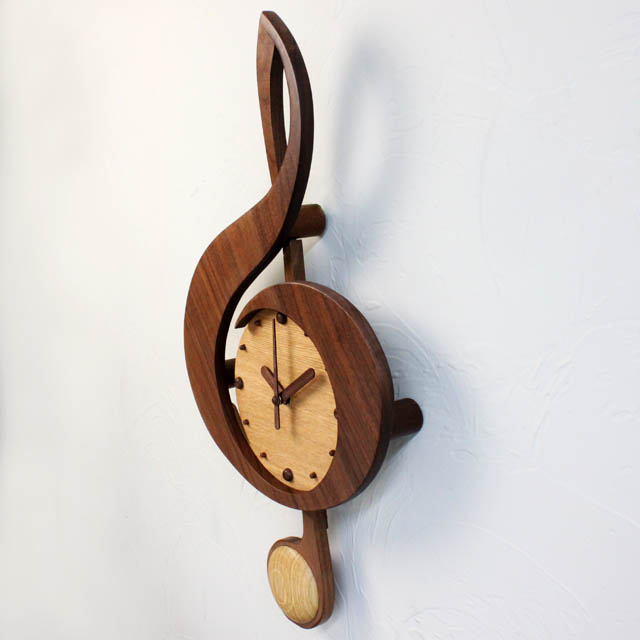 当年分完売 / 2026年製作予定】銘木 ト音記号 振り子時計 ウォルナット