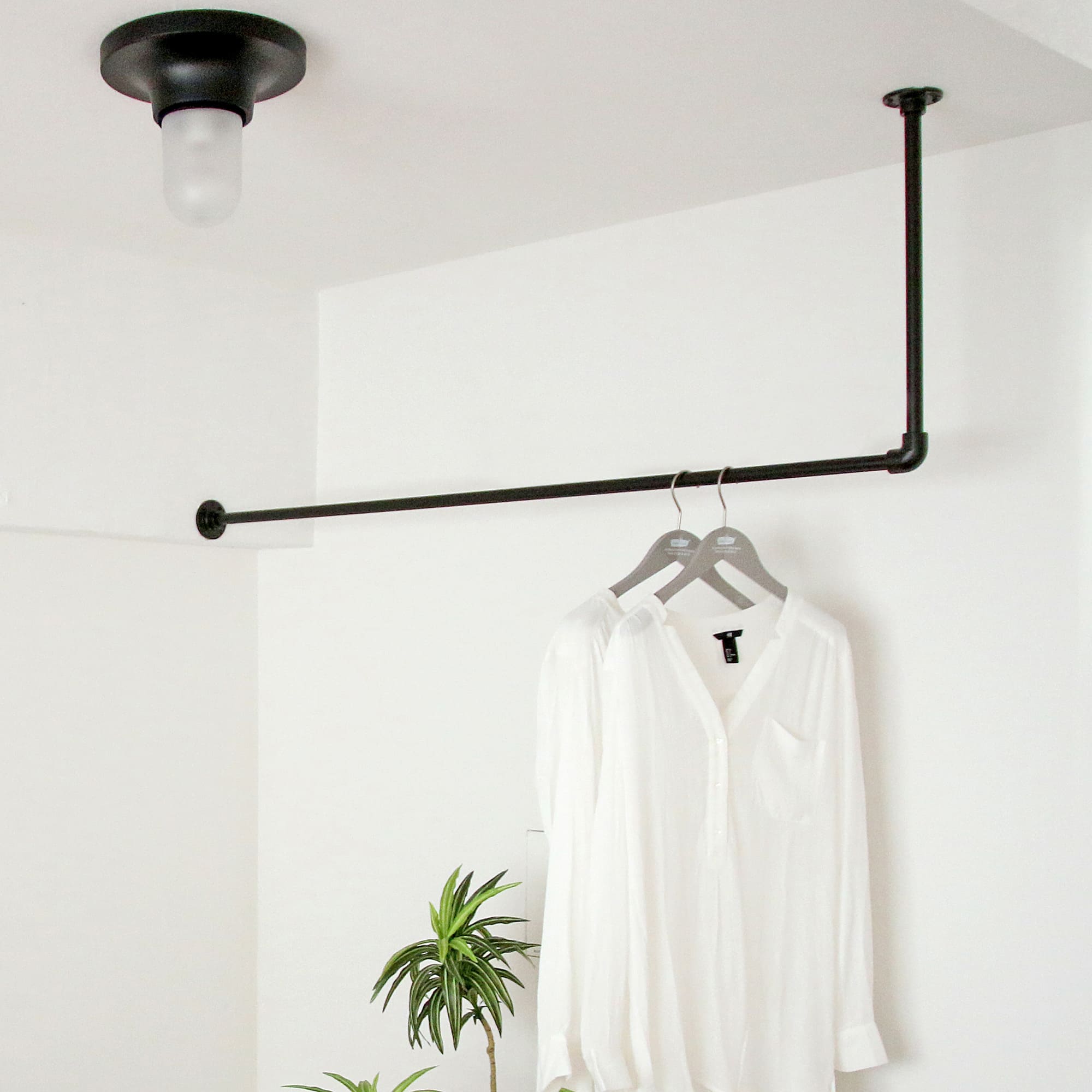 アイアンハンガーパイプ L型-天井吊セット H500 ブラック | PS-HB008