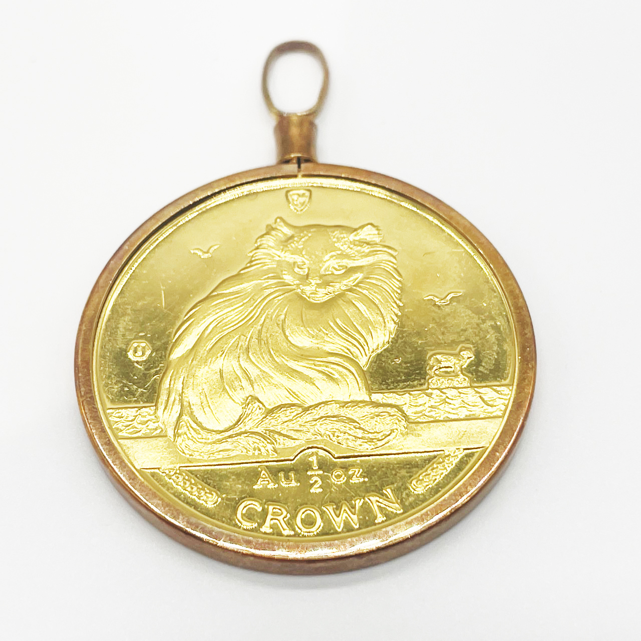 純金製 K24 マン島キャットコインK18枠付 1/2oz 総重量15.5g お買取り