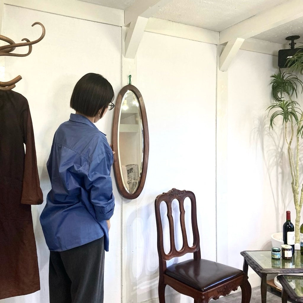 アンティーク オーバル ウォールミラー 鏡 楕円 中古 シンプル 和 古