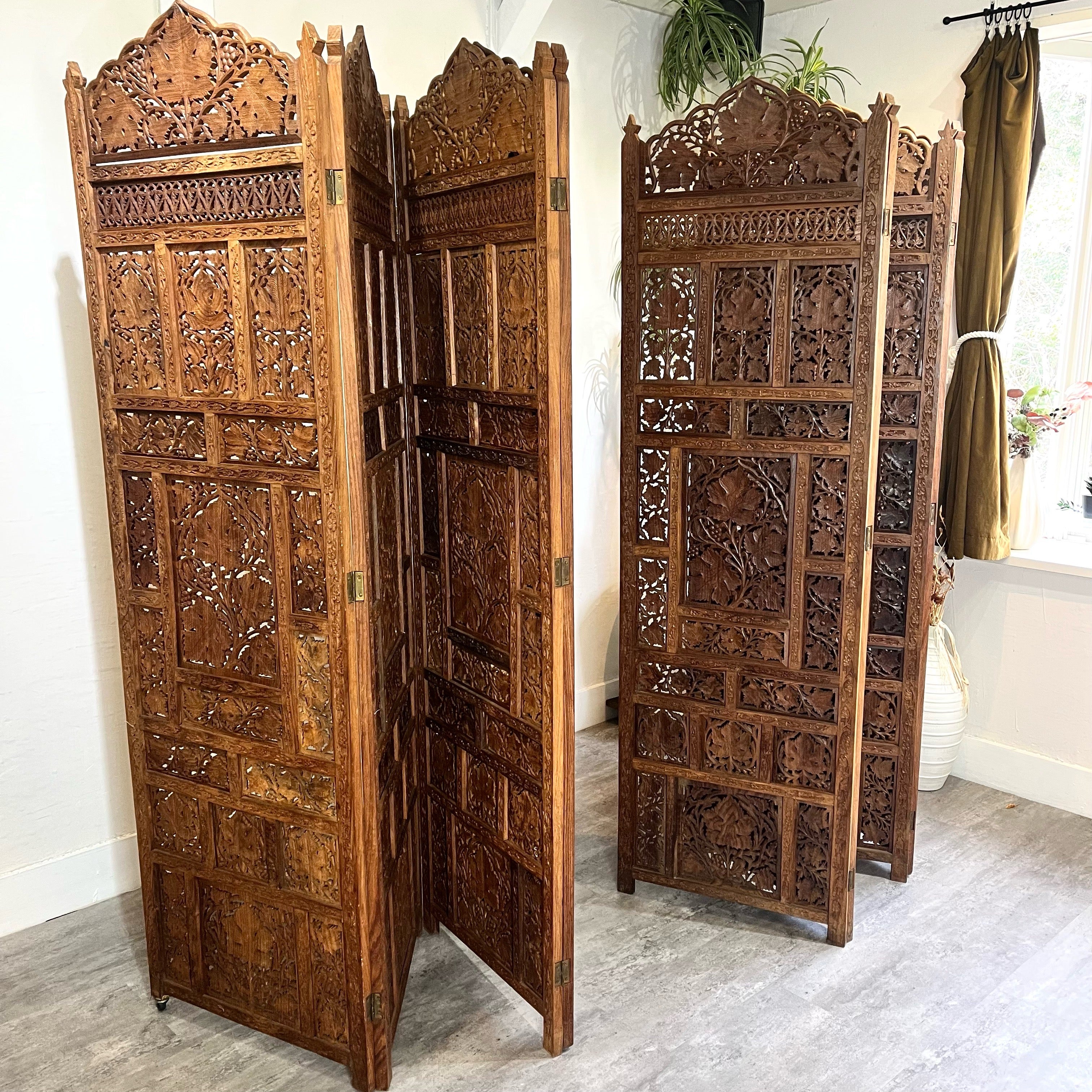 4連パーテーション チーク ヴィンテージ アジアン ぶどう 間仕切り 4連