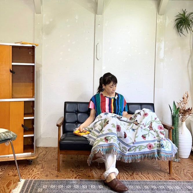 ブランケット 蝶々 花 マルチカバー タペストリー ラグ 中古