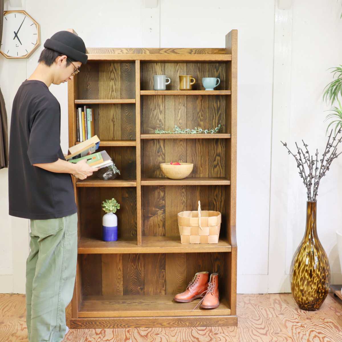 タモ無垢材 本棚 オープンシェルフ 飾り棚 ブックシェルフ 中古