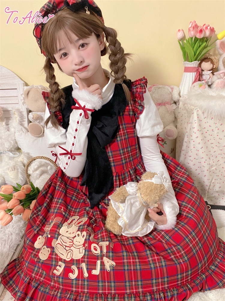 Last one】【ToAlice】C7688タータンチェックアニマルジャンパー