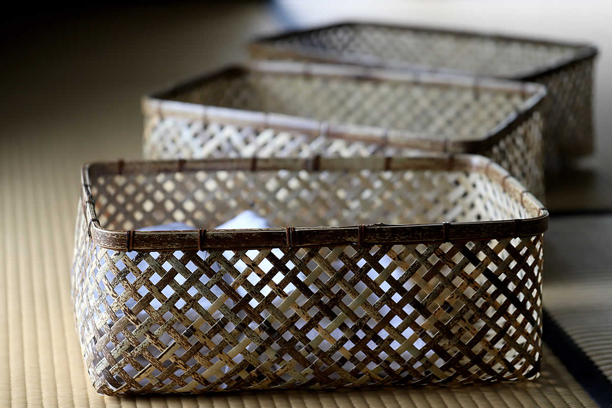 虎竹菱四ツ目衣装籠日本唯一の虎竹で復刻させた伝統の竹細工 | 虎斑竹