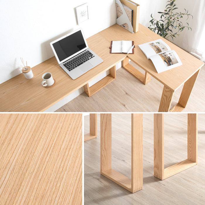 幅100＋120] 2点セット 天然木 L字型デスク【超大型商品】〔71020109