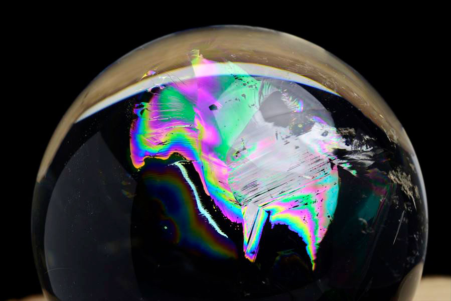 エンジェルラダー】天然レインボー水晶 丸玉【専用切株台座付き】虹