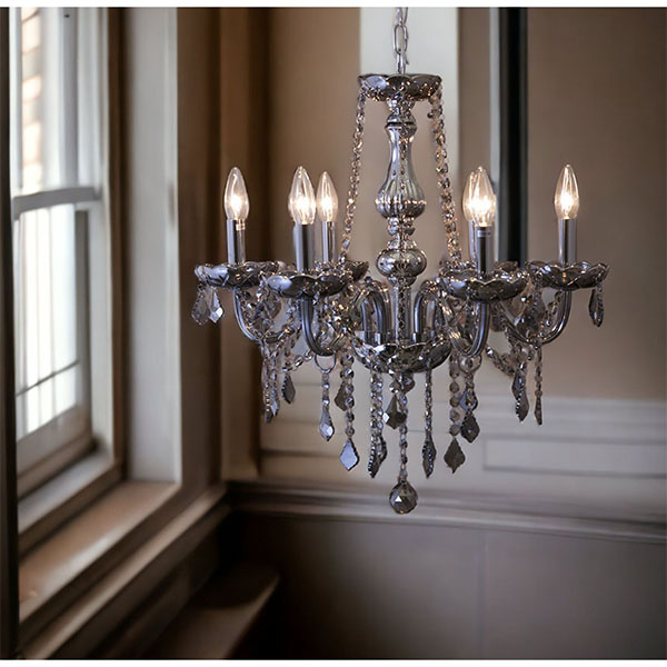 LED対応】 クリスタルシャンデリア 6灯 (スモーキー) 【送料無料】｜Y