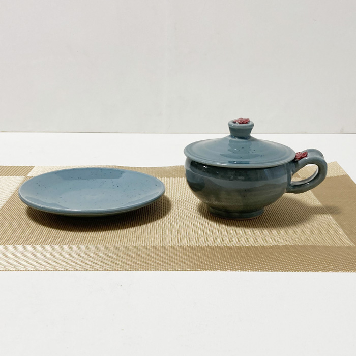 蓋付カップ&ソーサー韓国伝統茶用手作りのブルー陶器のコーヒーカップ