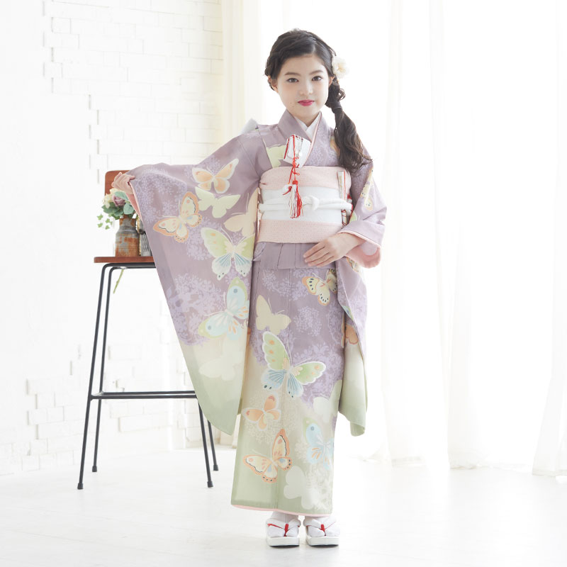 七五三七歳四つ身：N041 JILL STUART 薄紫 蝶々 | 七五三着物レンタル