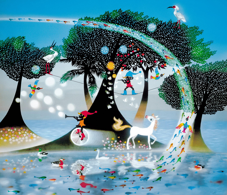 藤城清治 パブミラー 鏡 こびと 壁掛け 藤城清治 パブミラー 鏡 こびと