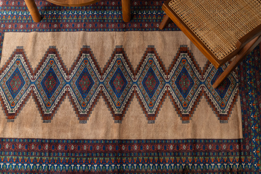 パキスタン産 1980年代 パキスタンラグ】手織り絨毯-アンティークラグ