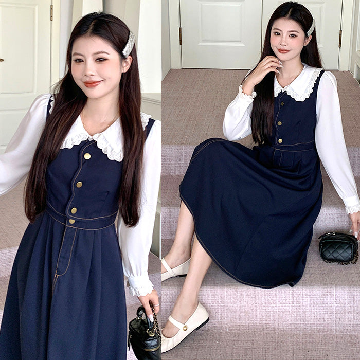 大きいサイズ レディース｜クラシカルレースカラーワンピース(L/LL/3L