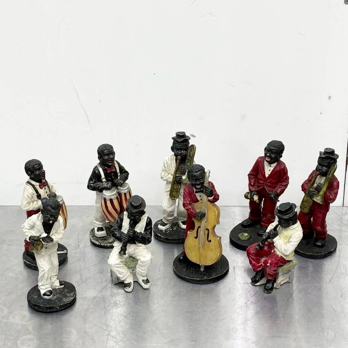 黒人 JAZZBAND 人形 フィギュア 樹脂製 9体セット アンティーク雑貨